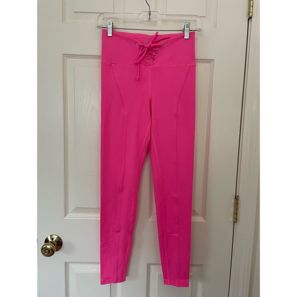 Year of Ours Hot Pink High Waist Lace Up Football Leggings Small - Picture 2 of 6